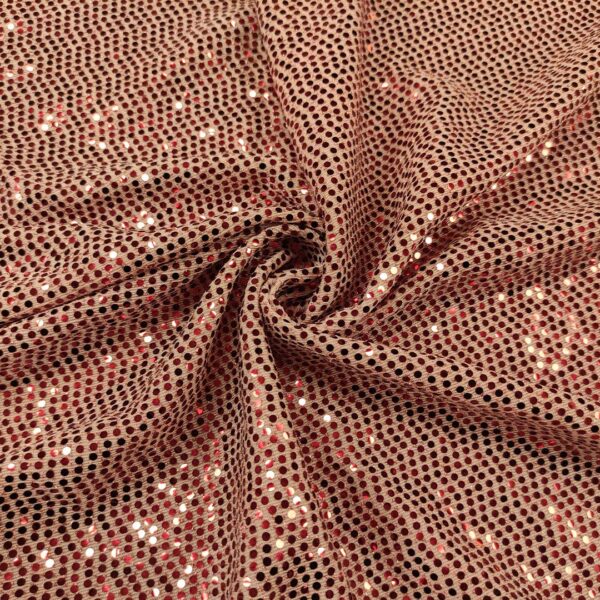 Tessuto Jersey glitter con punti luce rosa gold
