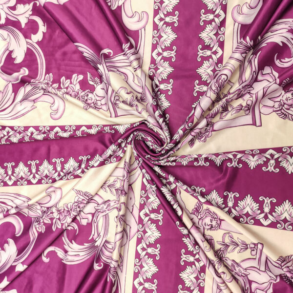 Tessuto Jersey lucido a fantasia motivo floreale barocco beige - orchidea