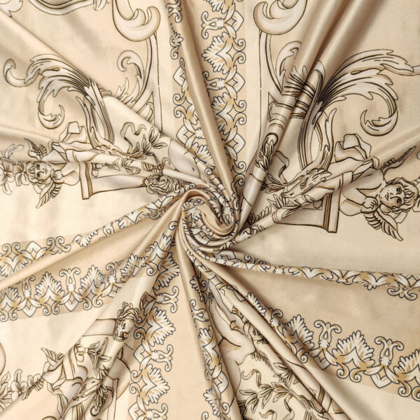 Tessuto Jersey lucido a fantasia motivo floreale barocco beige - panna