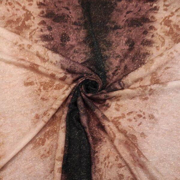 Tessuto Jersey lurex a fantasia motivo astratto nero - marrone - beige