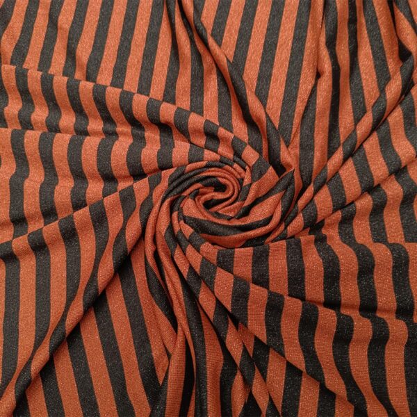 Tessuto Jersey lurex motivo rigato nero - coccio