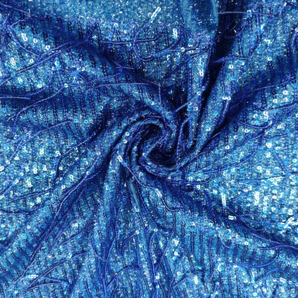 Tessuto lurex Ricamato con paillettes a frange blu elettrico