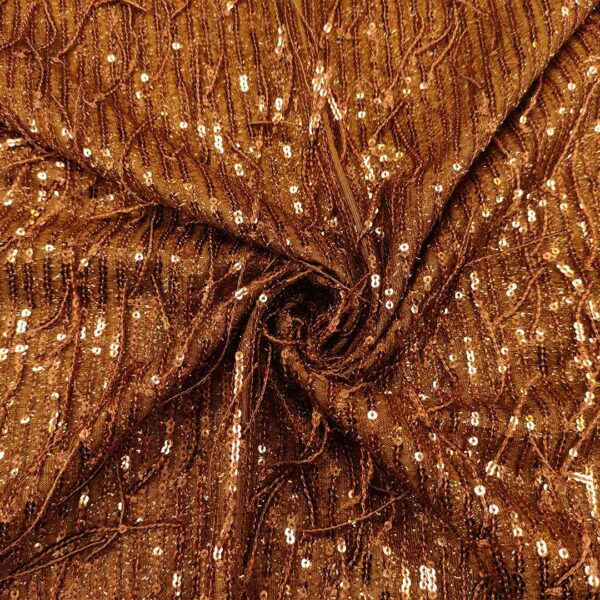 Tessuto lurex Ricamato con paillettes a frange bronzo