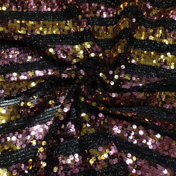 Tessuto Jersey Lurex ricamato con paillettes cipolla - oro - nero
