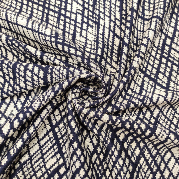 Tessuto Jersey peso autunnale a fantasia motivo astratto bianco - blu