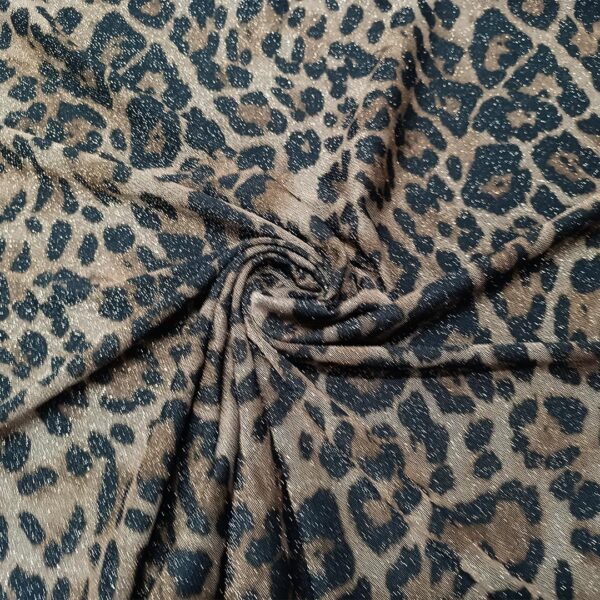 Tessuto Jersey peso autunnale lurex a fantasia motivo animalier marrone - nero