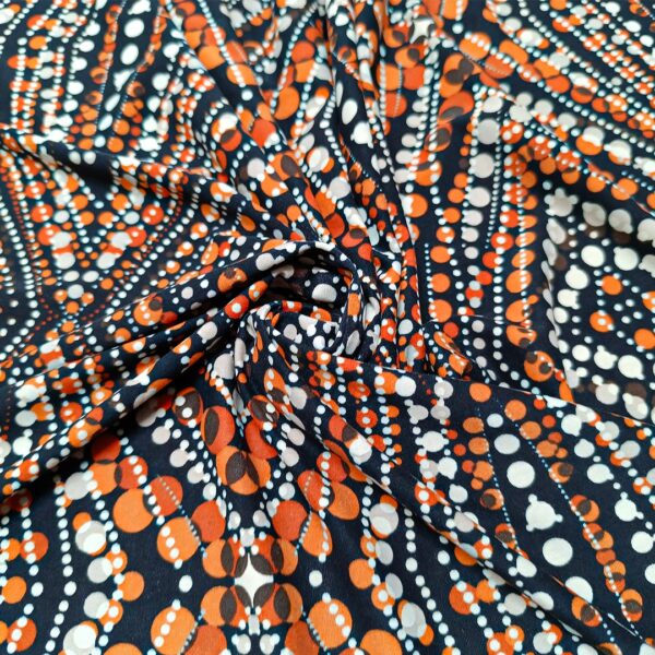 Tessuto Jersey peso autunnale a fantasia motivo astratto arancione - nero - beige