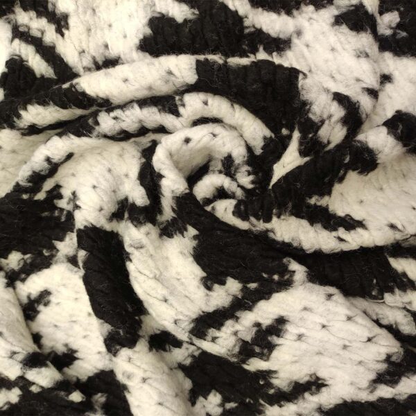 Taglio di Tessuto Lana Cotta motivo pied de poule nero - bianco