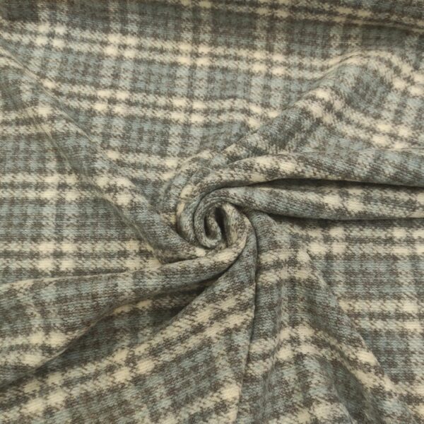 Tessuto Lana Cotta motivo quadri celeste - panna - grigio