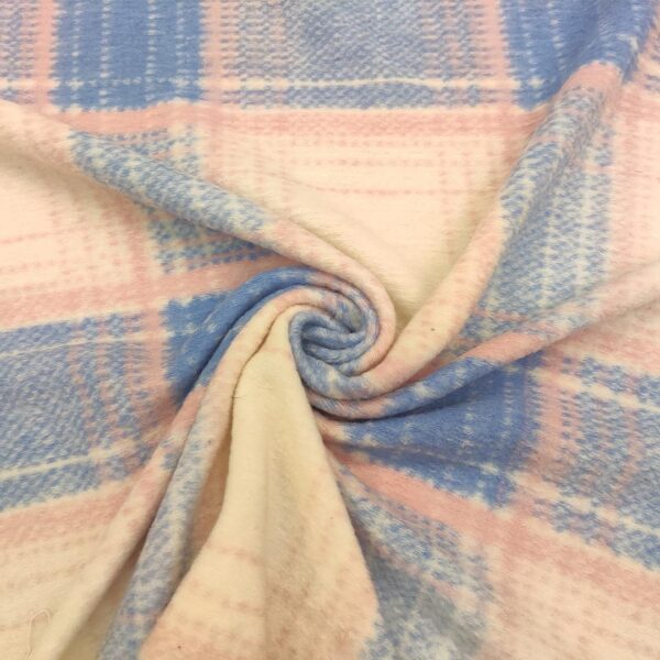 Tessuto Lana Cotta motivo quadri celeste - rosa - bianco