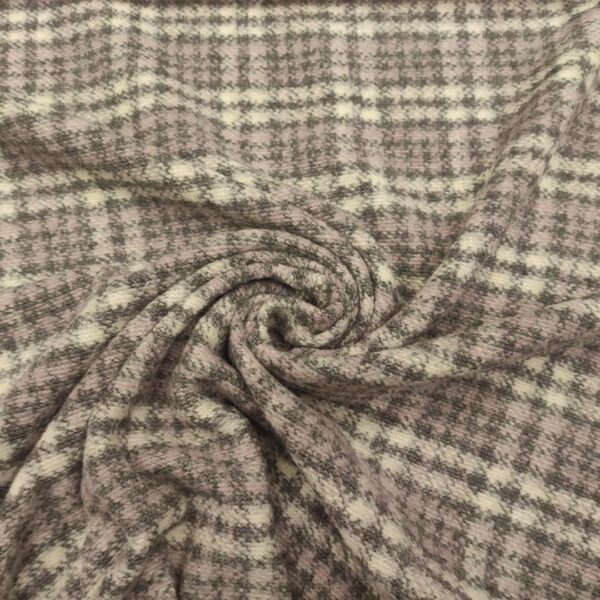 Tessuto Lana Cotta motivo quadri panna - grigio - rosa