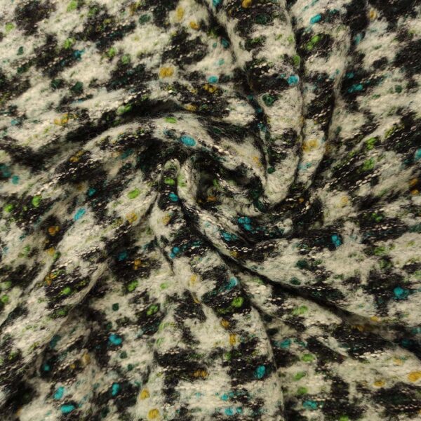 Taglio di Tessuto Lana Cotta motivo tweed nero - ottanio - panna