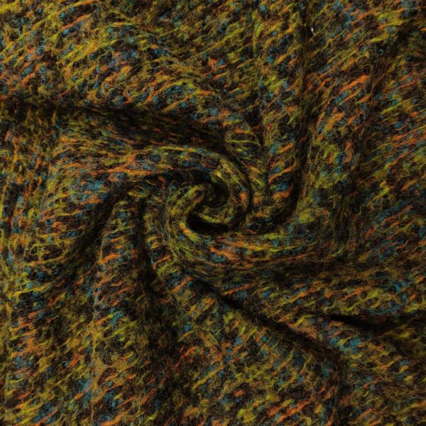 Taglio di Tessuto Lana Cotta motivo tweed arancio - nero - verde acido
