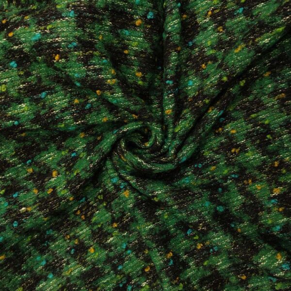 Taglio di Tessuto Lana Cotta motivo tweed nero - verde - ocra