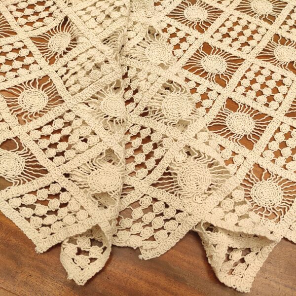 Tessuto Pizzo macramè motivo astratto ecrù