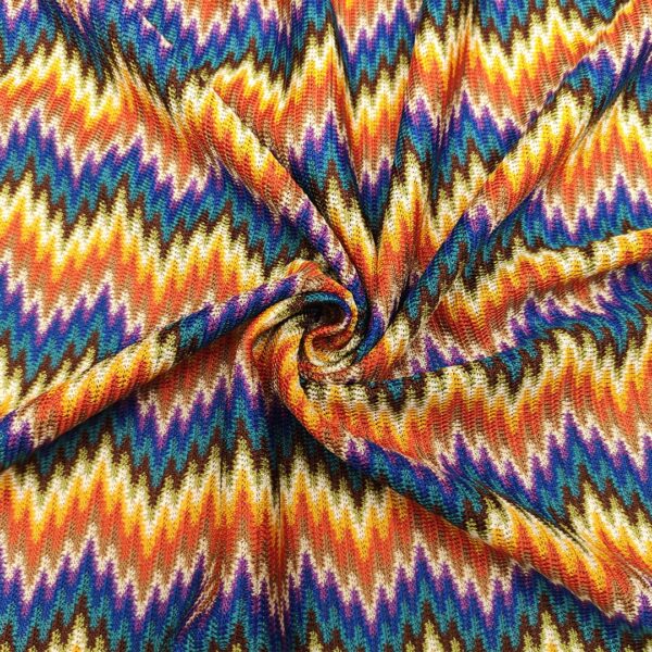 Tessuto Maglia a rete a fantasia motivo geometrico arancione - viola - blu elettrico - rosso