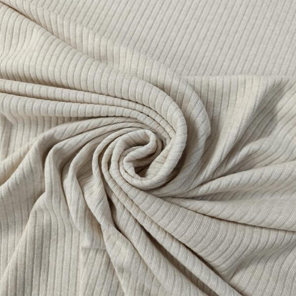 Tessuto Maglia Mano Cashmere a coste tinta unita panna