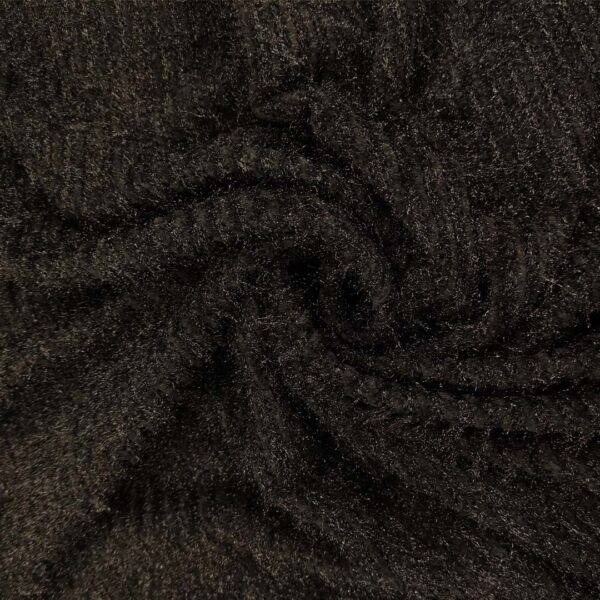 Tessuto Maglia Mano ciniglia a pelucchi tinta unita nero