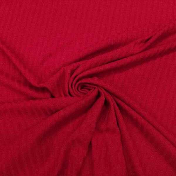Tessuto Maglia Mano lana in tinta unita motivo coste rossa