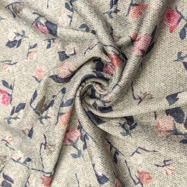 Tessuto Maglia Mano Lana a fantasia motivo floreale grigio - blu - rosa