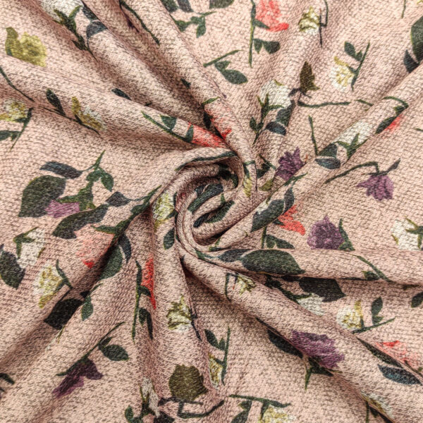 Tessuto Maglia Mano Lana a fantasia motivo floreale rosa - verde - viola