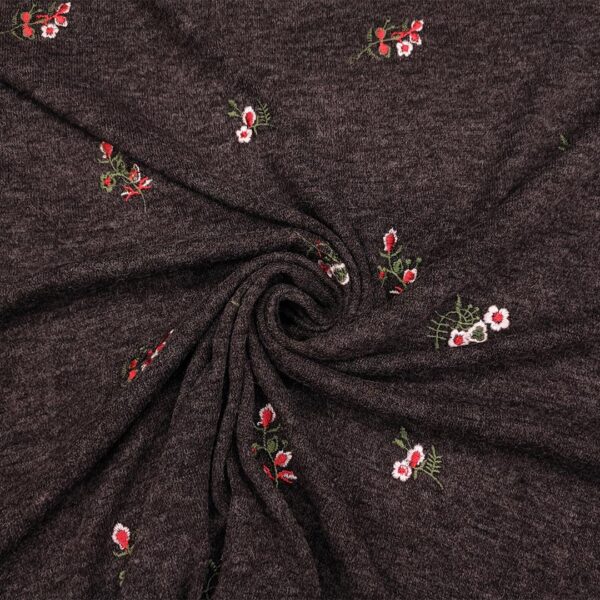 Tessuto Maglia Mano Lana ricamata motivo floreale grigio