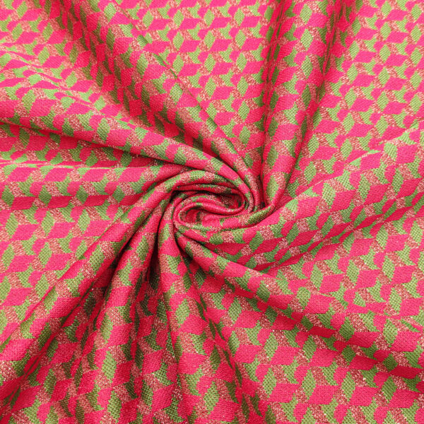 Tessuto Maglia Mano Lana lurex a fantasia motivo geometrico fucsia - verde