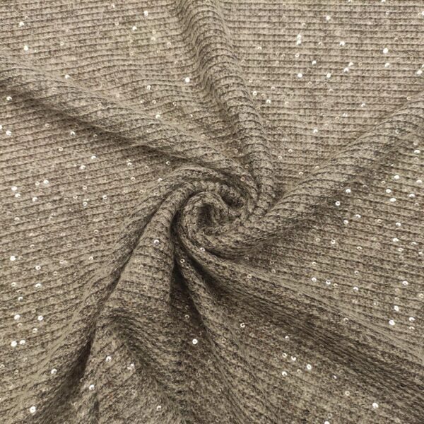 Tessuto Maglia Mano Lana ricamato con paillettes grigio