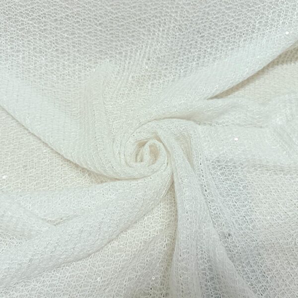 Tessuto maglia a rete ricamato con paillettes tinta unita bianco