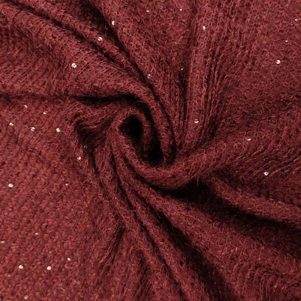 Tessuto Maglia Mano Lana ricamato con paillettes tinta unita bordeaux