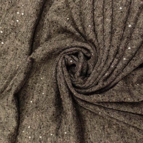 Tessuto Maglia Mano Lana ricamato con paillettes tinta unita grigio scuro