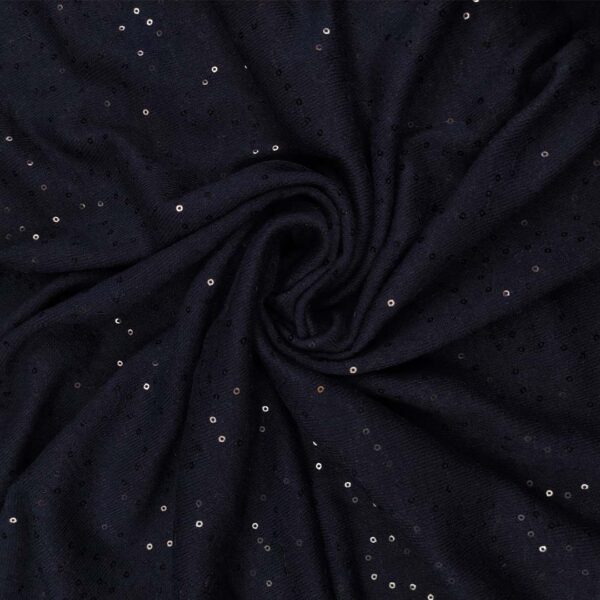 Tessuto Maglia Mano Lana ricamato con paillettes tinta blu