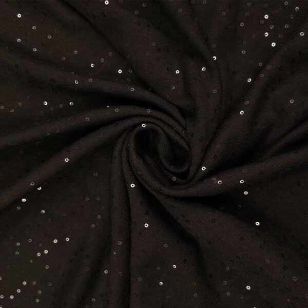 Tessuto Maglia Mano Lana ricamato con paillettes tinta nero