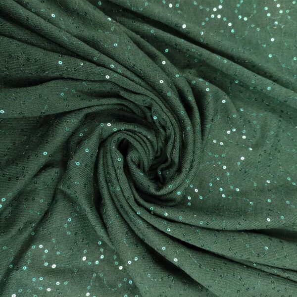 Tessuto Maglia Mano Lana ricamato con paillettes tinta unita verde bottiglia