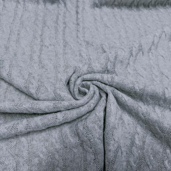 Tessuto Maglia Mano lana in tinta unita motivo treccia grigio