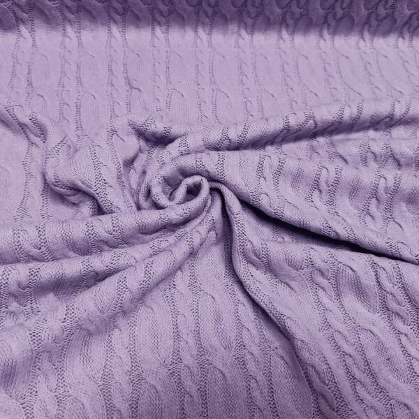 Tessuto Maglia Mano lana in tinta unita motivo treccia lilla