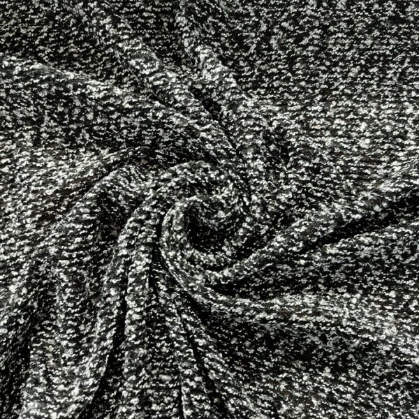 Tessuto Jersey peso autunnale motivo tweed bianco - nero - grigio