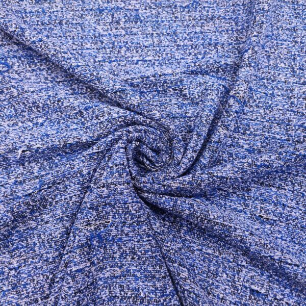 Tessuto Jersey peso autunnale motivo tweed bianco - nero - bluette