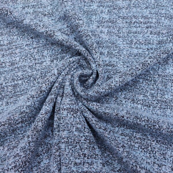 Tessuto Jersey peso autunnale motivo tweed bianco - nero - celeste