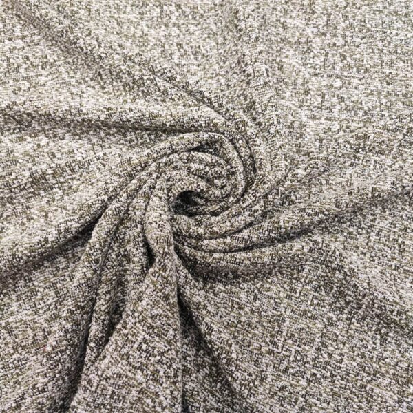 Tessuto Jersey peso autunnale motivo tweed bianco - nero - verde militare