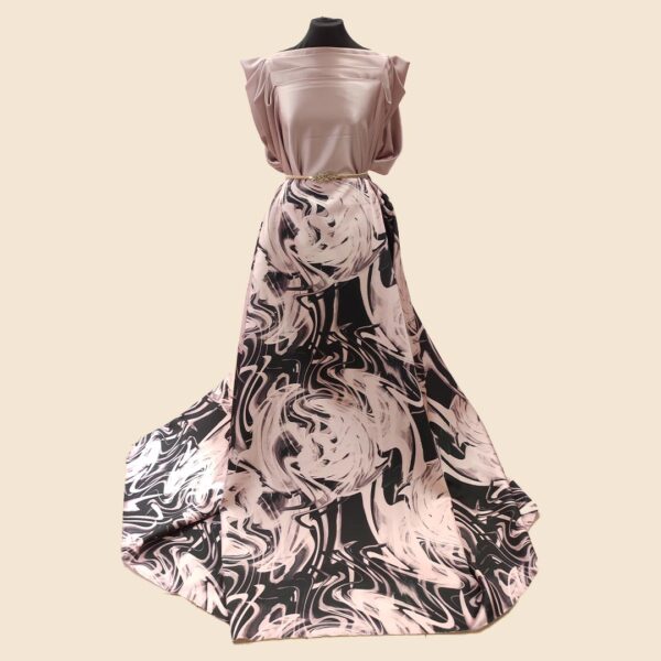 Tessuto Mikado a fantasia motivo astratto rosa - nero