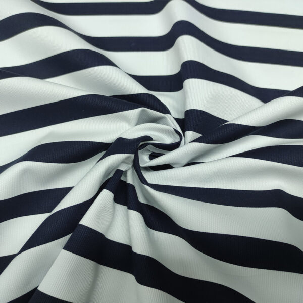 Tessuto Millerighe di Cotone a fantasia motivo rigato bianco - blu