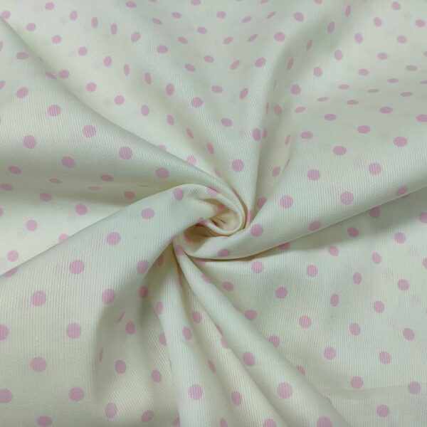 Tessuto Millerighe di Cotone a fantasia motivo pois grandi panna - rosa