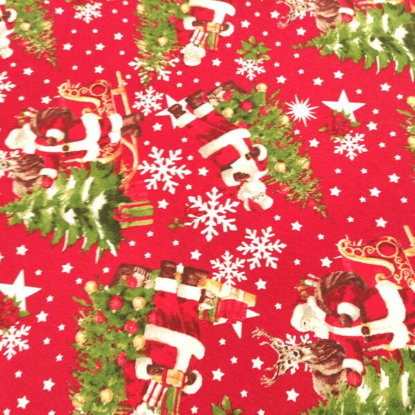 Tessuto Misto Cotone decorativo natalizio motivo babbo natale rosso - verde - bianco