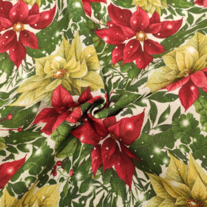 Tessuto Misto Cotone decorativo natalizio motivo stella di natale bordeaux - verde