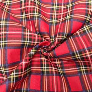 Tessuto Misto Cotone decorativo natalizio motivo tartan rosso - blu - giallo