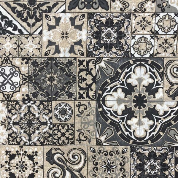 Tessuto Misto Cotone per arredo a fantasia motivo maiolica grigio - beige