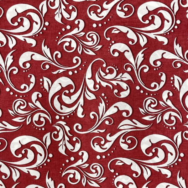 Tessuto Misto Cotone per arredo a fantasia motivo astratto rosso scuro - bianco