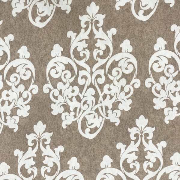 Tessuto Misto Cotone per arredo a fantasia motivo floreale barocco beige - bianco