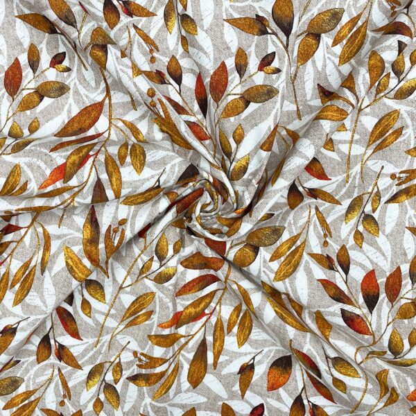 Tessuto Misto Cotone per arredo a fantasia motivo floreale beige - bianco - arancio